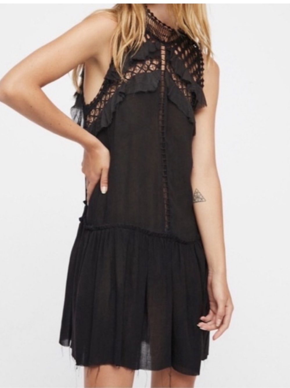 Free People women’s black mini open back mini dress with raw hem